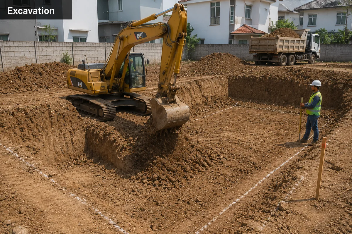 Excavation exposing soil layers at a Philippine building site