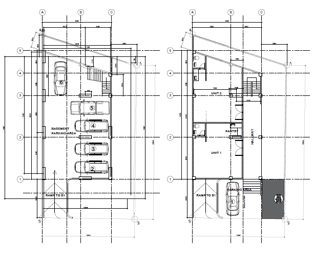 Basement parking and unit floor plans, Makati office building