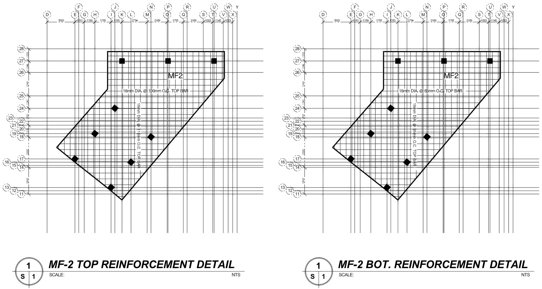 Mat foundation MF-2 reinforcement details, 5-storey parking building