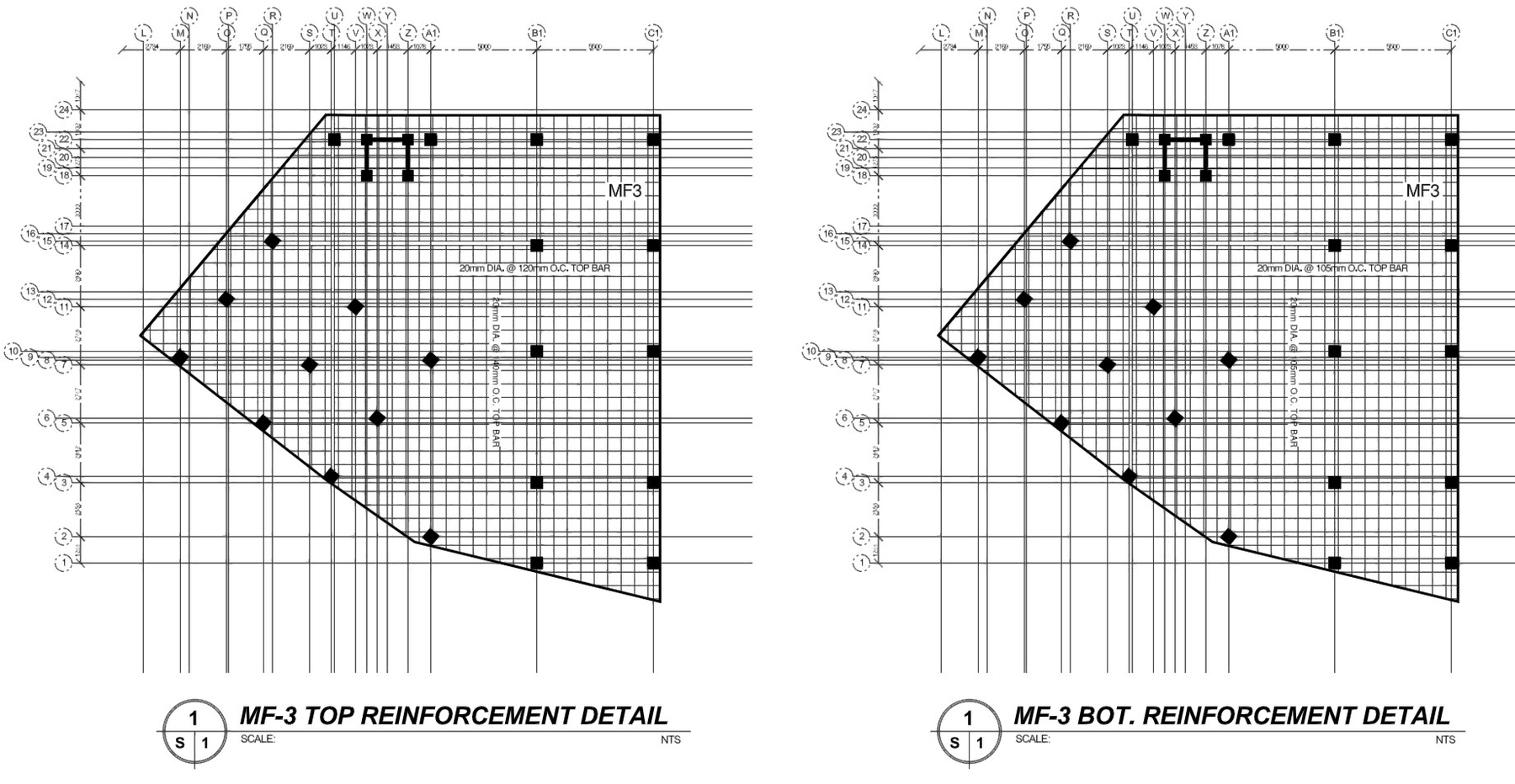 Mat foundation MF-3 reinforcement details, 5-storey parking building
