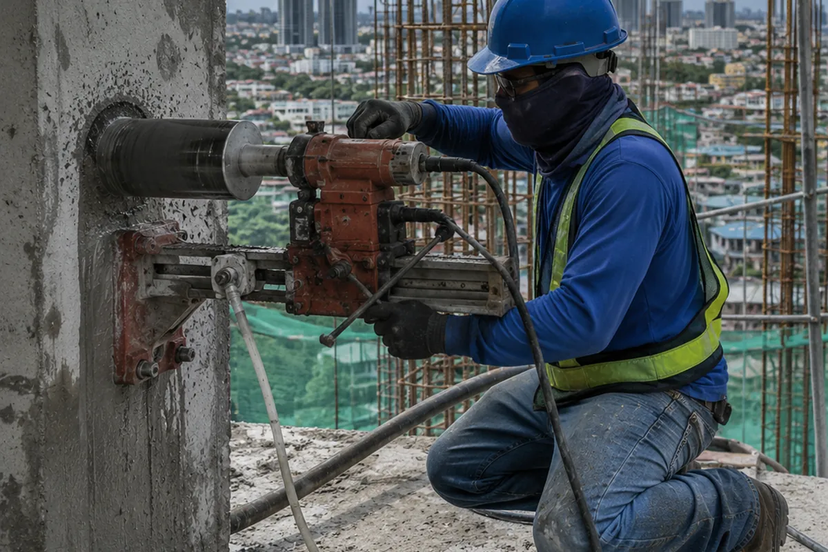 Concrete core drilling on an existing structure
