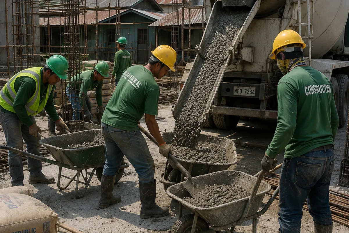 Concrete being poured on a construction site