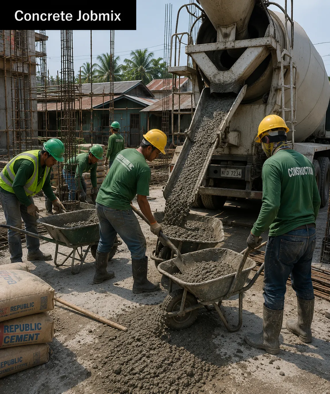 Concrete being placed on a Philippine construction site