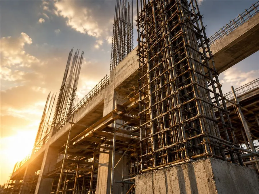 Exposed reinforced concrete structural frame under construction