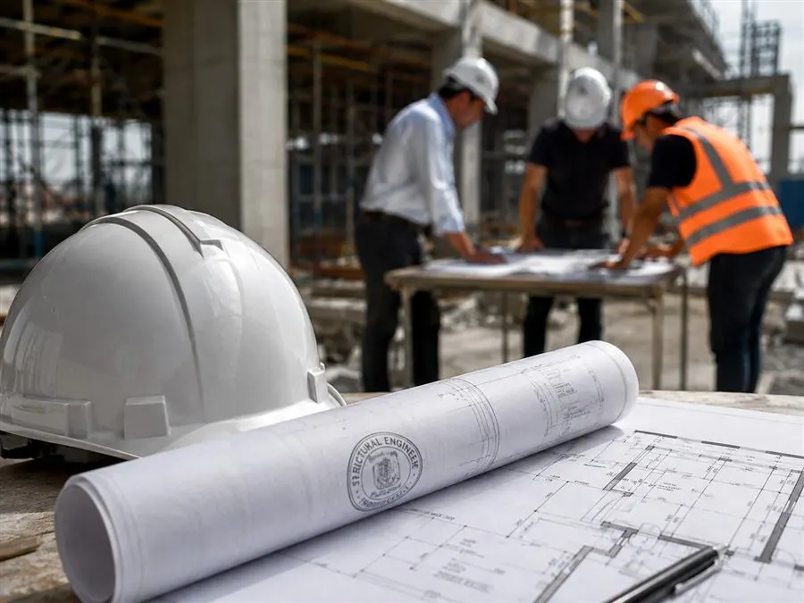 Licensed AEDO team reviewing structural plans on site