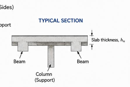 Cross-section through a beam-supported two-way slab showing the slab, the downstand beam, and the supporting column