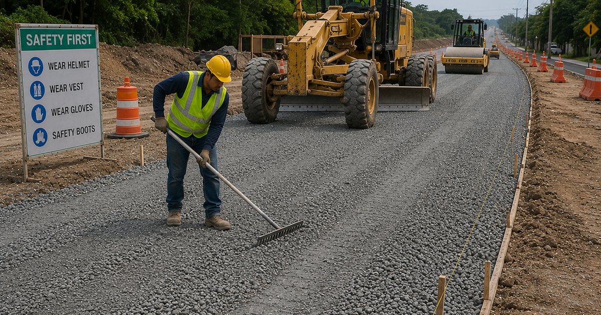 Road base being laid on a site development project