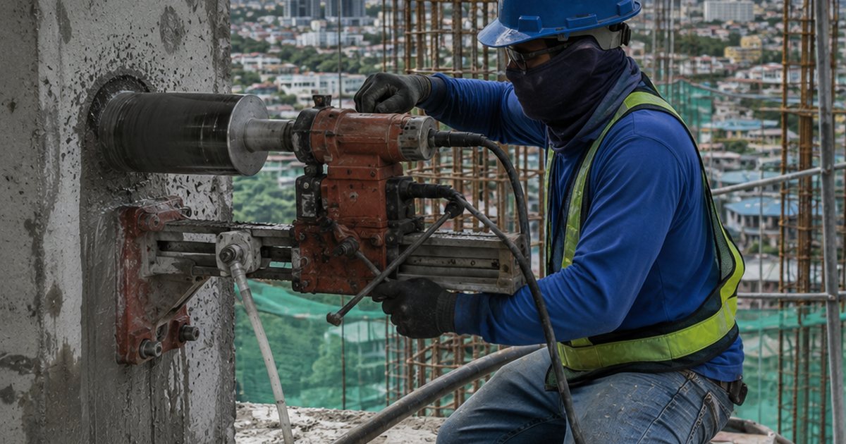 Concrete core drilling on an existing structure