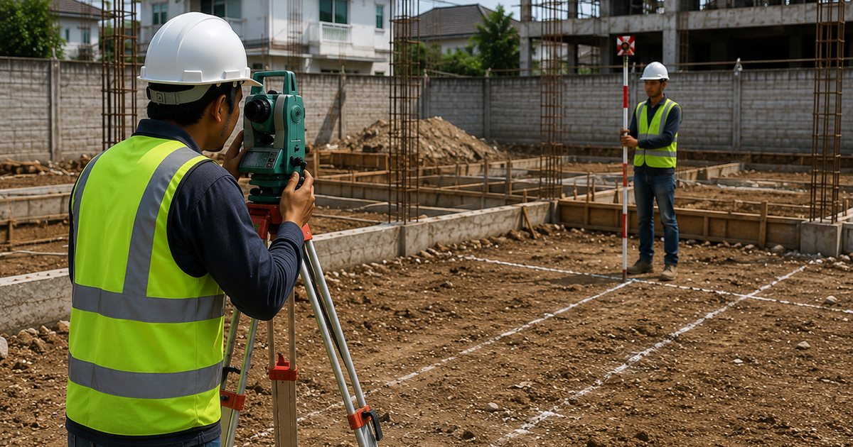 Surveyor setting out a residential lot