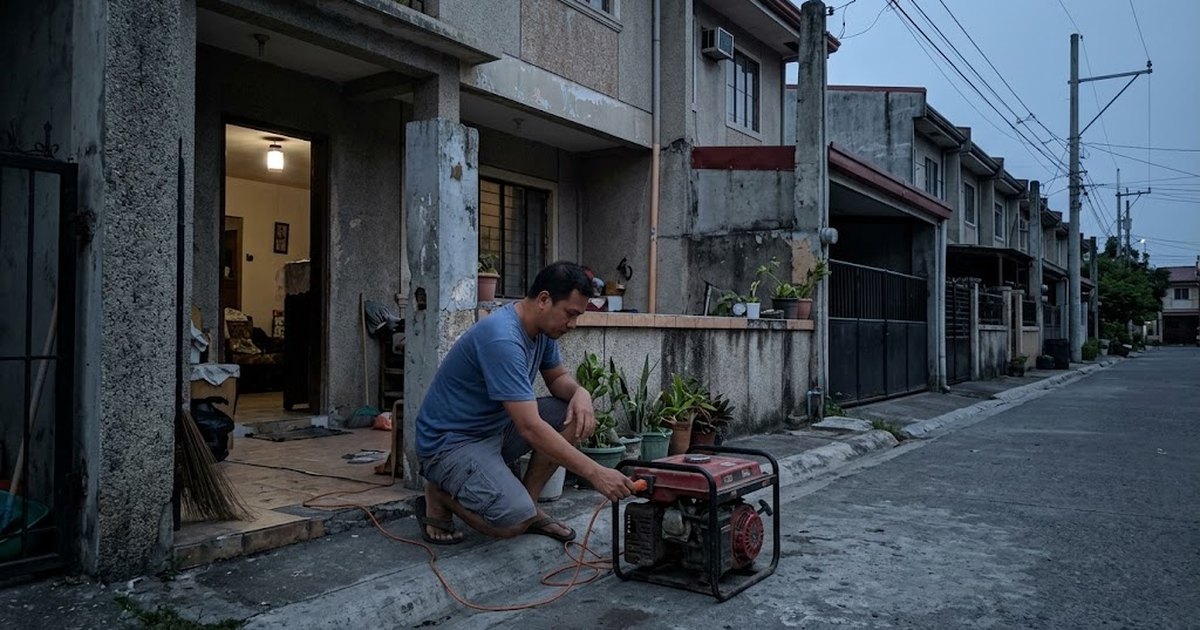 Homeowner setting up a portable generator outside a house during a brownout