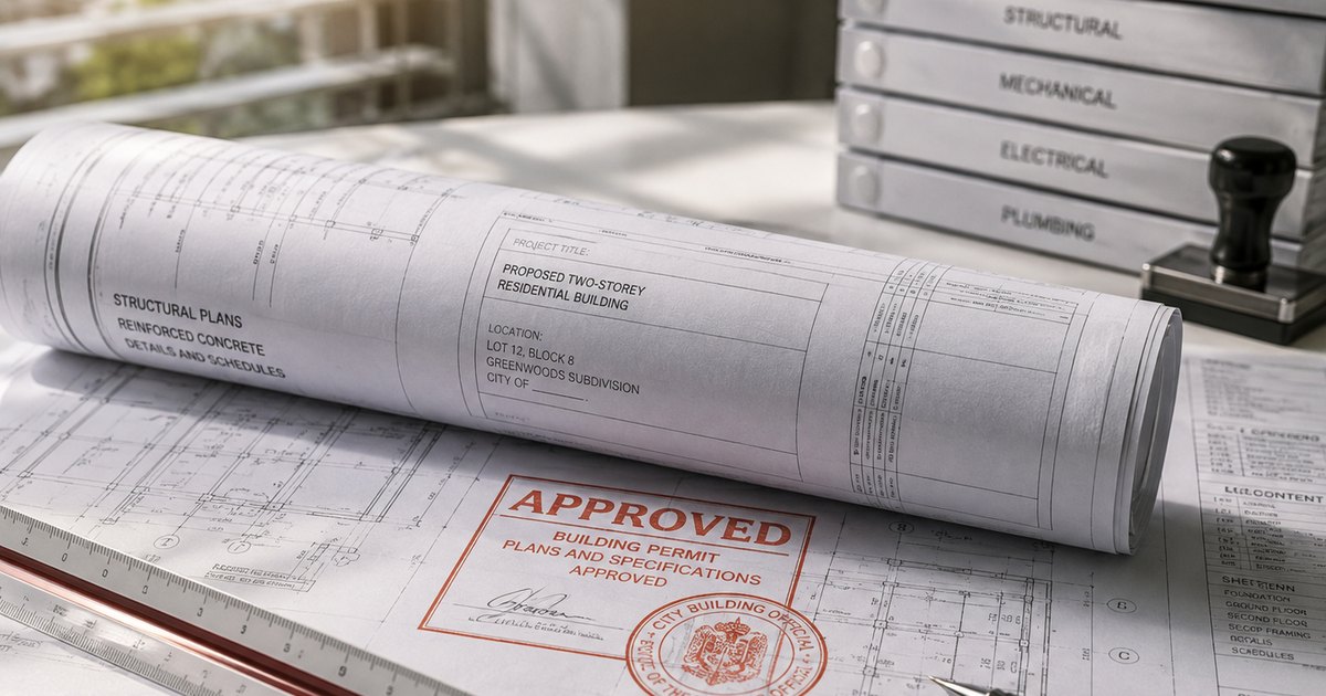 Approved Philippine building permit plans with structural, mechanical, electrical and plumbing sets