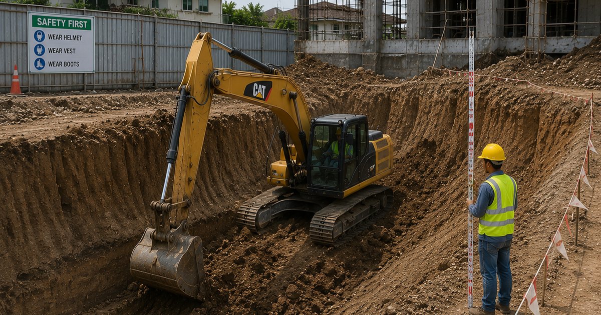 Excavation for a reinforced concrete retaining wall on a Philippine site