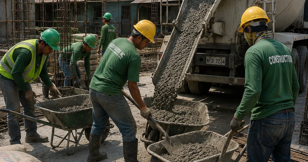Concreting works in progress on a Philippine construction site
