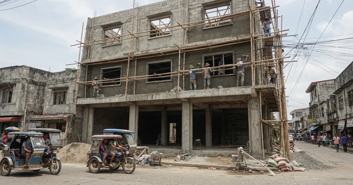 Three-storey mixed-use building under construction with store fronts below