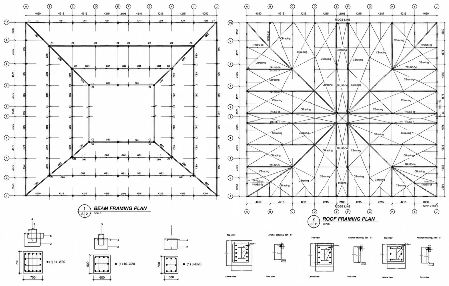 Structural foundation and framing plan drawing set, AEDO engineering