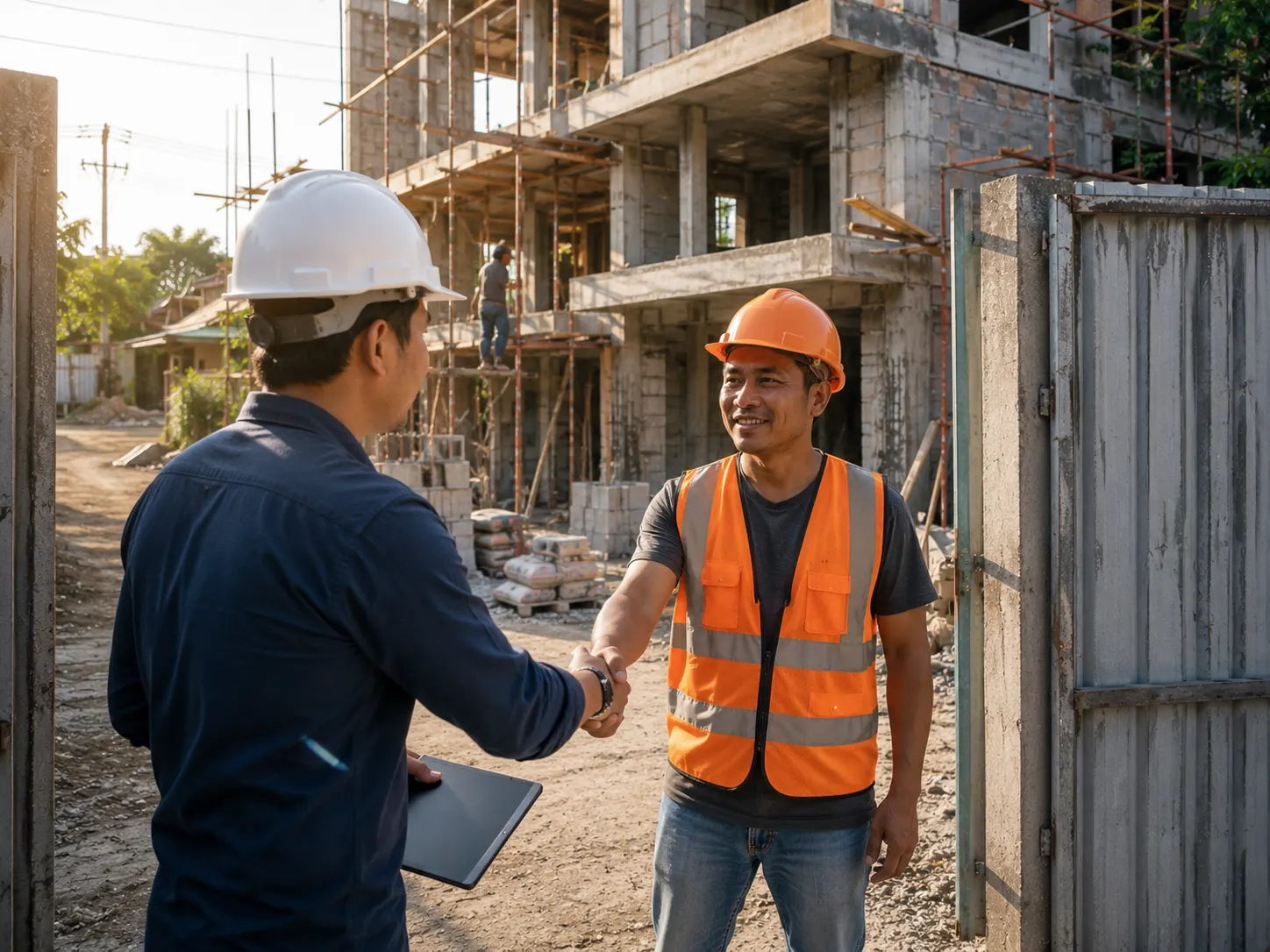 Owner reviewing a contractor's construction quote on a Philippine building site