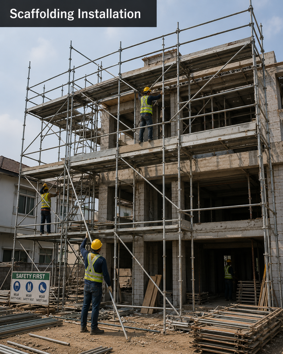 Scaffolding installation on Philippine multi-storey building