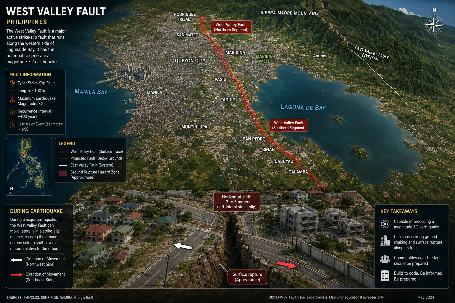 West Valley Fault map — M7.2 earthquake Philippines